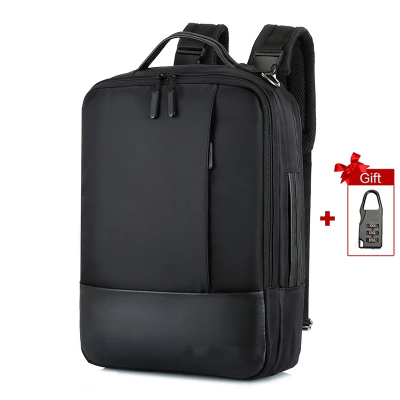 Black with lock 15,6 рюкзак для ноутбука, деловой мужской рюкзак, Женская Противоугонная сумка с usb зарядкой, водонепроницаемый мужской рюкзак, большие дорожные сумки - Цвет: Black with lock