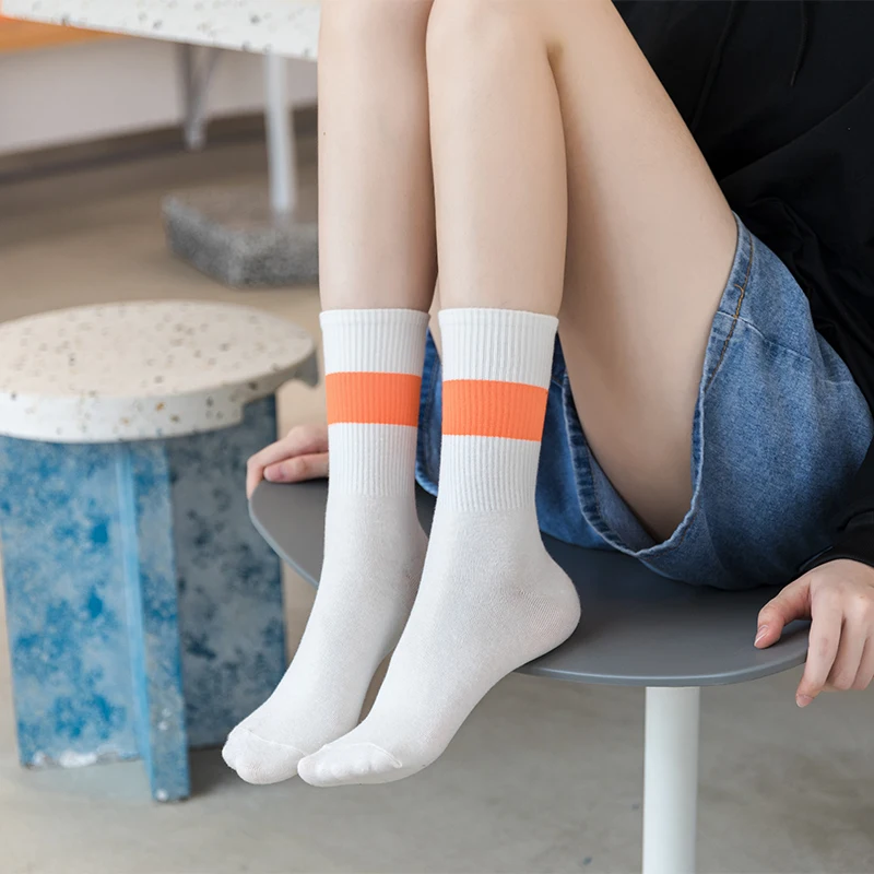 3 Pairs/Box White Rainbow Striped Stockings Cotton Harajuku Japanese Lolita Pack Soft Men Women Long Socks Fashion Kawaii Gifts