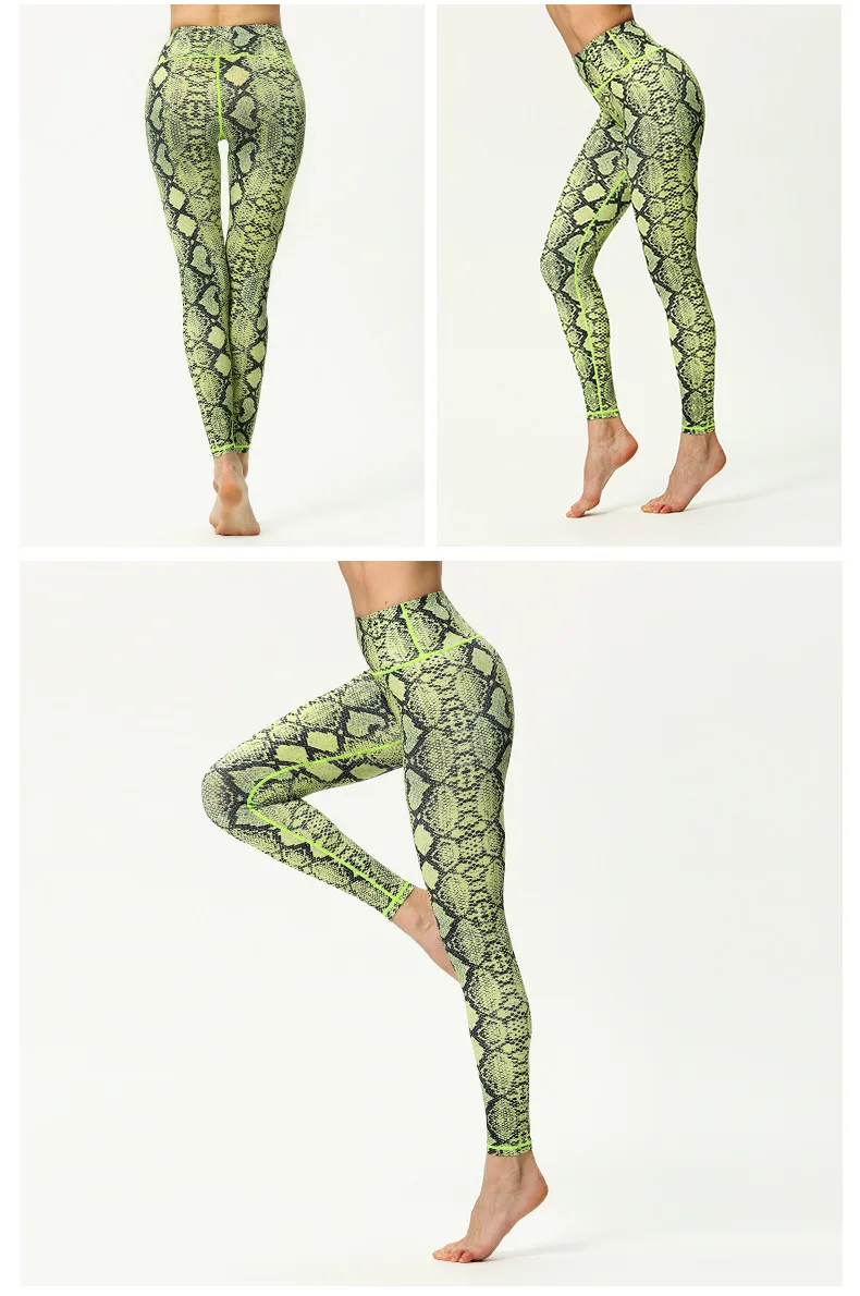 Women Fitness Yoga Pants Slim High Waist Sport Leggings Gym Elastic Snake Print Long Tights for Running Tummy Control