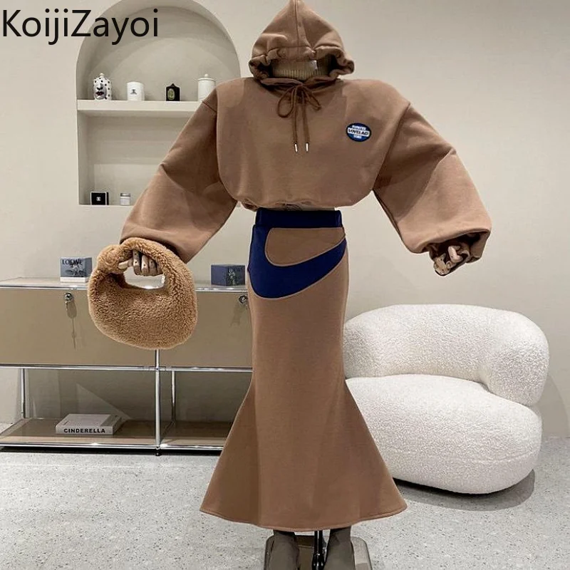 

Koijizayoi Tracksuit Fashion Women Two Pieces Set Hooded Sweatshirt Mermaid Long Skirt Chic Spring 2022 Autumn Korean Outfits
