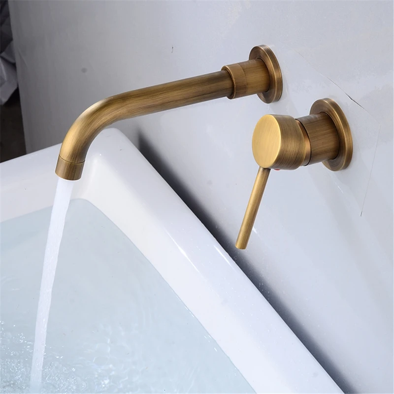 

Modern Wall-Mount Mixer Tap Bathroom Sink Faucet Swivel Wall Spout Bath With Single Lever Basin Faucet