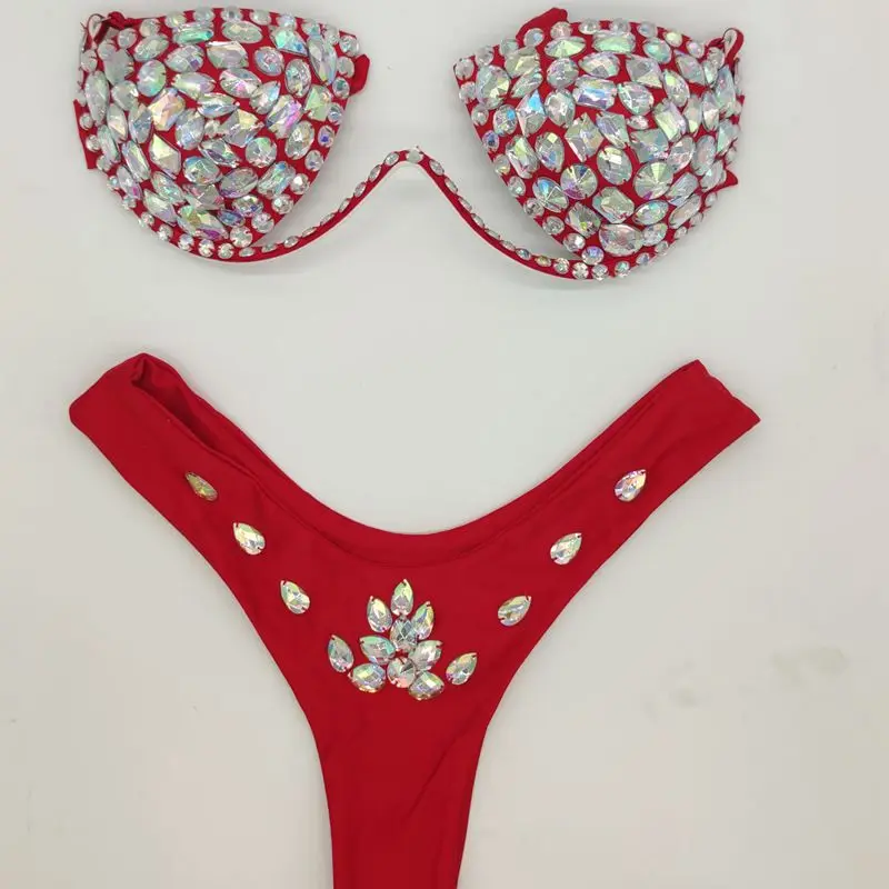 

new design Super sexy women bikini set diamond rhinestone swimwear brazilian biquini push up bling stones beachwear