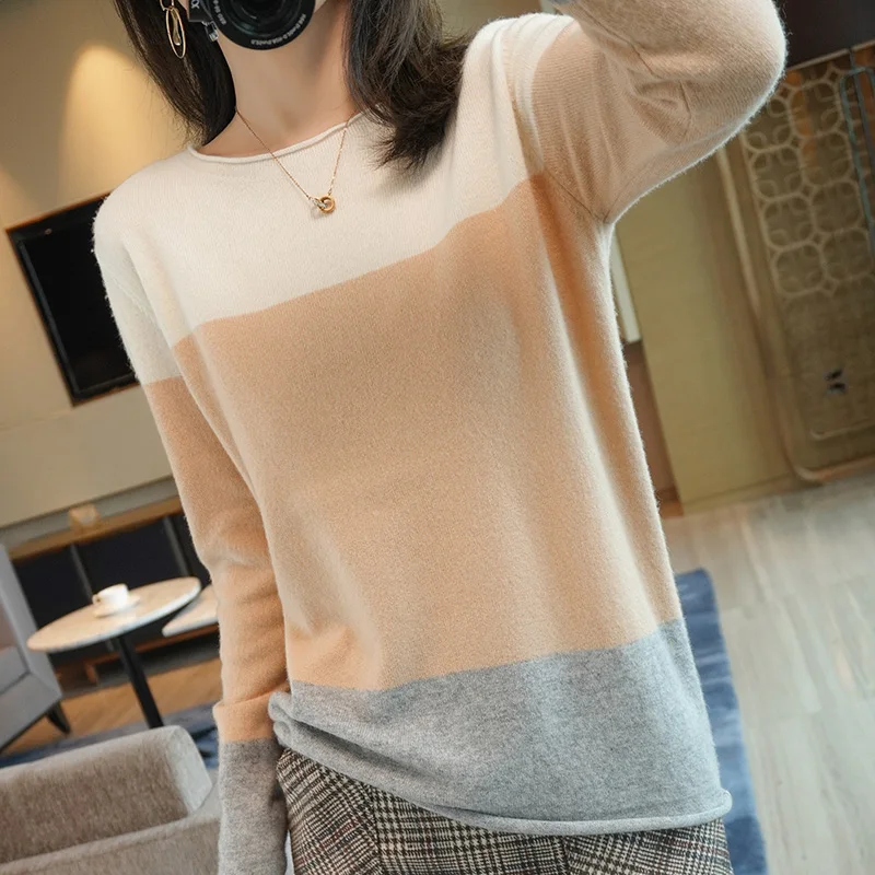 

Cashmere sweater women O-neck knitted sweater multicolor knitted woolen sweater loose plus size sweater women's top
