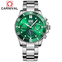 carnival brand automatic fashion watch men luxury waterproof luminous green calendar mechanical military clock relogio masculino