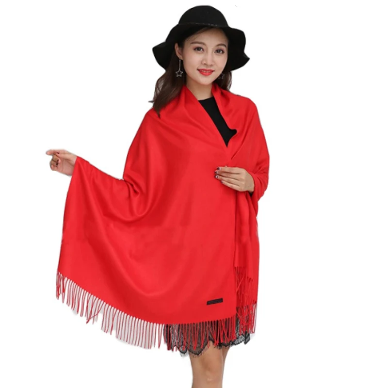 

Q Winter Soft Solid Color Cashmere Scarves Shawls Wrap Long Scarf Female Shawl With Tassel Hijab Lady Women Scarf
