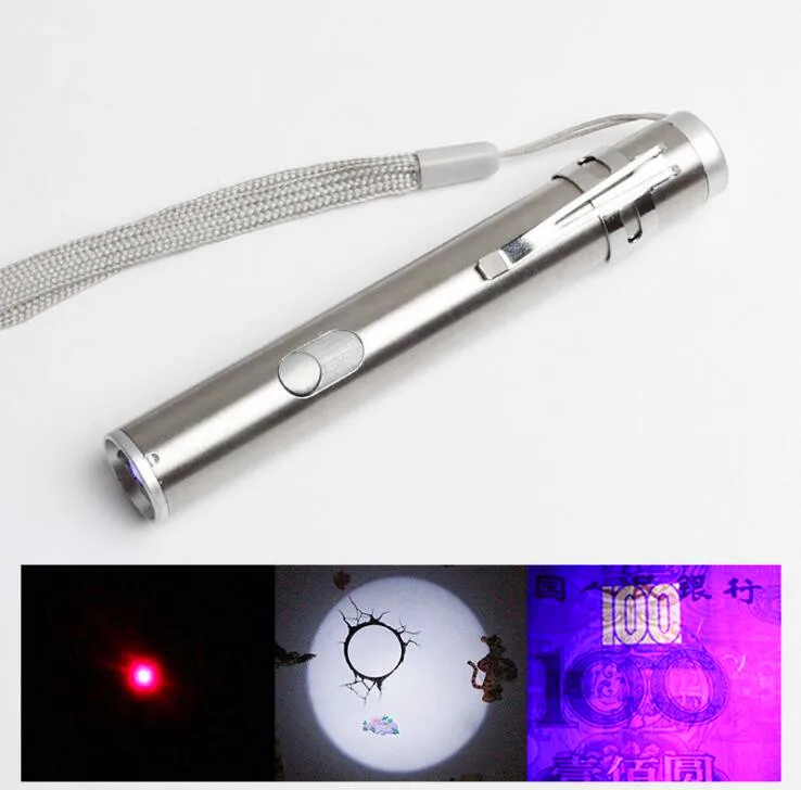 

3in1 Mini Multifunction LED Laser UV Flashlight Ultra Bright Torch Lamp Detector With Zoom Function