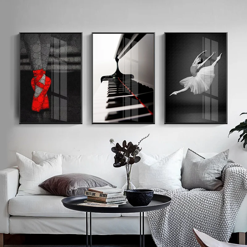 

Nordic Red Shoes Black and White Ballet Girl Dance Piano Nordic Home Decoration Canvas Painting Prints Poster Wall Art Pictures