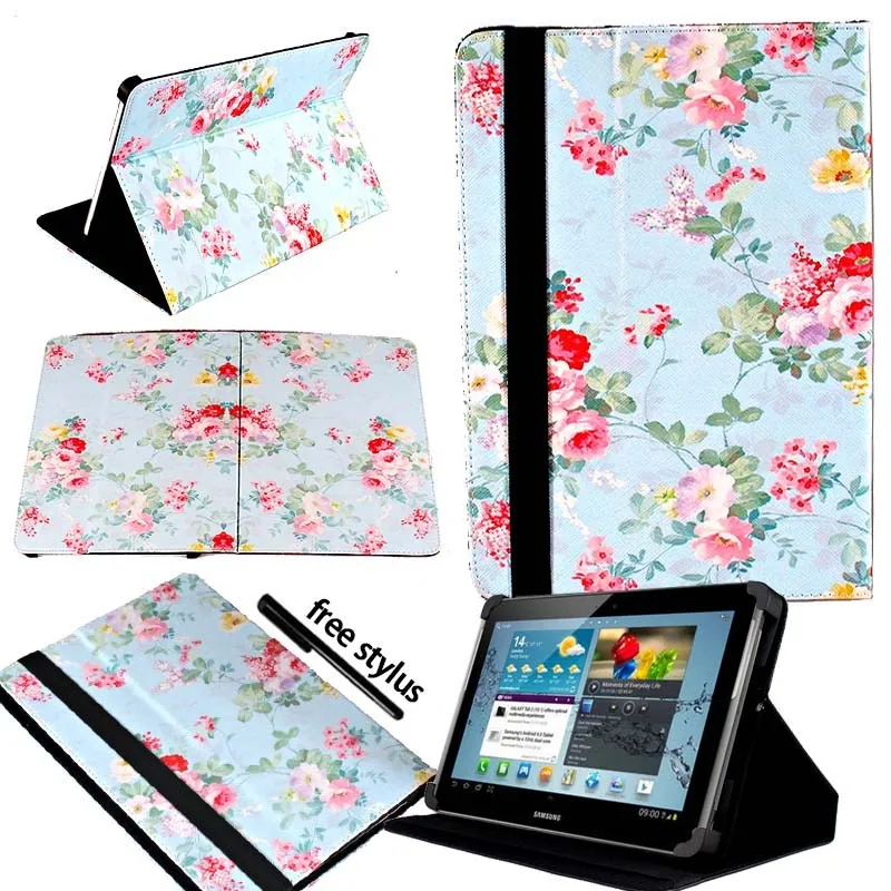Blue Floral KK&LL для samsung Galaxy Tab p5100 10,1 дюймов-кожаный Смарт-планшет стенд Чехол-книжка+ Бесплатный стилус - Цвет: Blue Floral