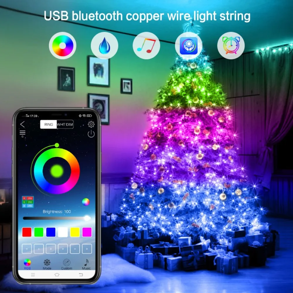 

Рождественская елка Декор Bluetooth светодиодные гирлянды Счастливого Рождества для дома USB умная лампа Рождественские подарки 2022 Новогоднее у...