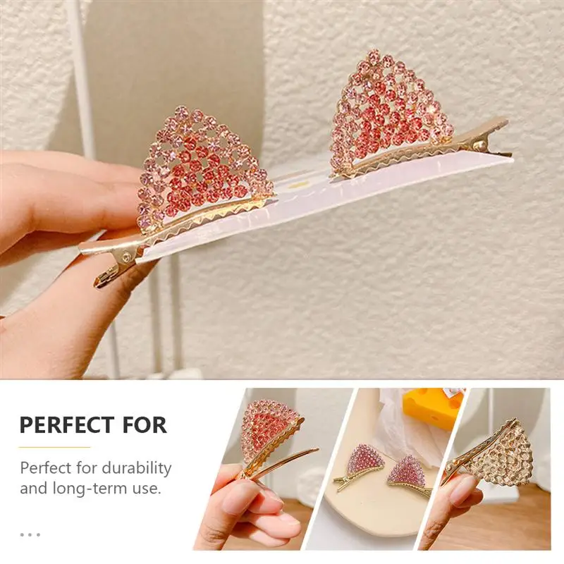 

2 Pairs Cat Ear Shape Hairpins Rhinestone Inlaid Hair Clips Barrettes Hairpins for Girls Party Costume Hair Accessories