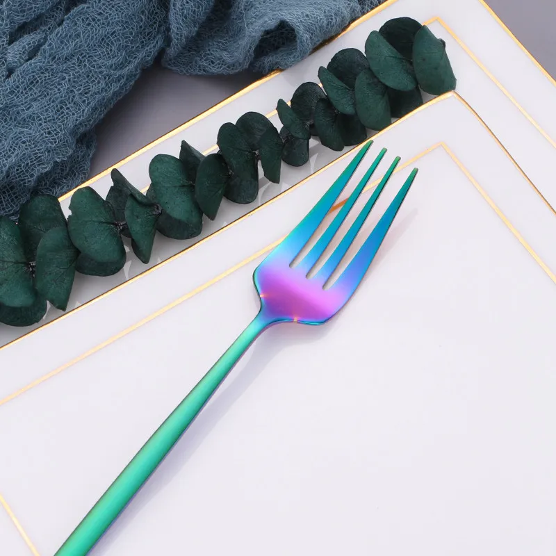 

Rainbow Mirror Kitchen Tableware Steel Cutlery Set Color Fork Spoon Western Dinner Knife Fork Dinnerware Spoon Set