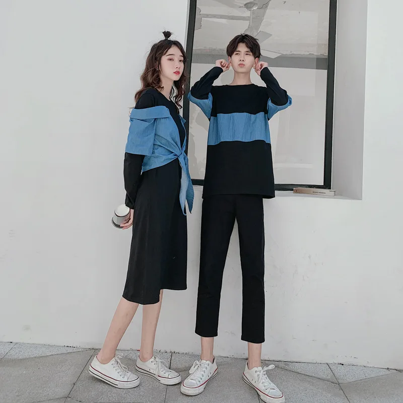

Family Look Matching Clothes Outfit Wear Couple Denim Hoodie Sweatshirt Clothing College Fashion Korean style Lovers Women Dress