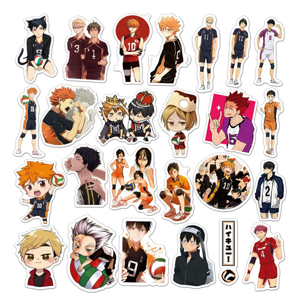 Anime Haikyuu, 10/30/50 Uds. Pegatinas de dibujos animados, grafiti, equipaje de viaje, guitarra, tel&eacute;fono, port&aacute;til, juguete cl&aacute;sico, pegatina impermeable-4