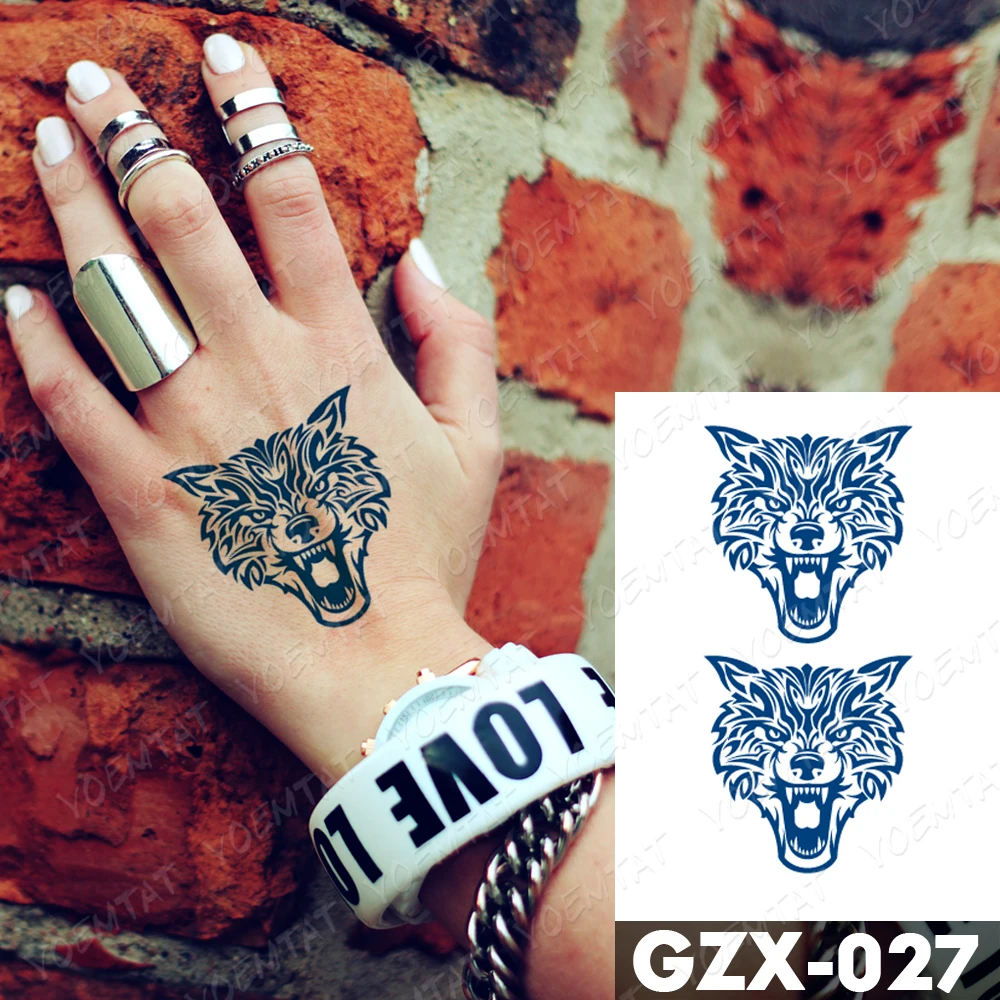 Juice Lasting Waterproof Temporary Tattoo Sticker Wolf Eagle Angel Wing Flash Tatoo Male Arm Geometry Body Art Fake Tatto Female images - 6