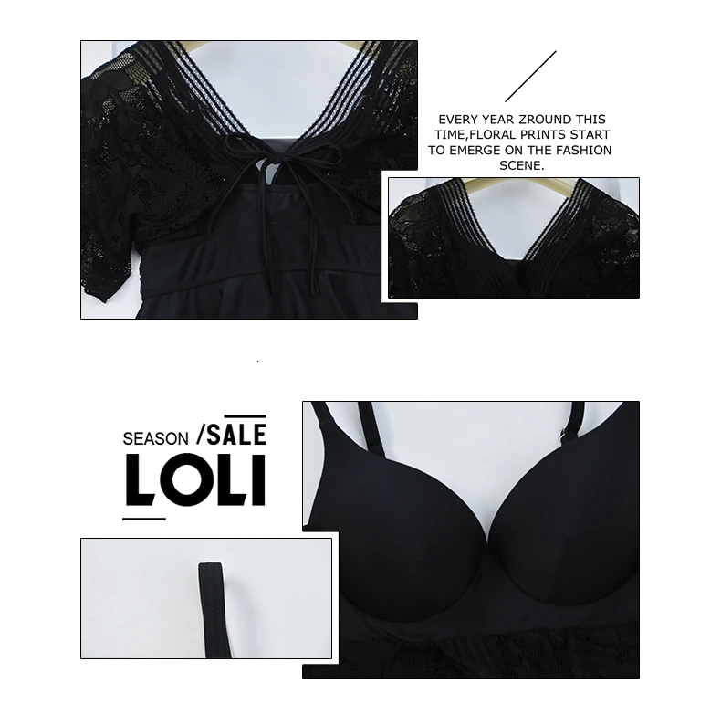 L-5XL купальный костюм для женщин пуш-ап черный сетчатый купальный костюм с коротким рукавом дамское купальное платье цельная юбка купальный костюм плюс размер