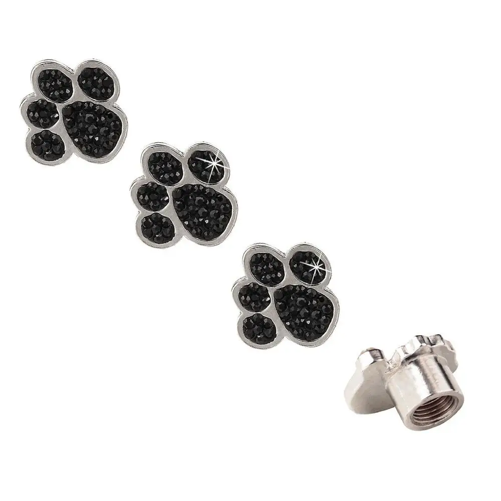 4pcs Universal Cute Animal Footprints Rhine-stone Tire Wheel Valve Cover Cap Diamond Bear claw valve caps #1101 | Автомобили и