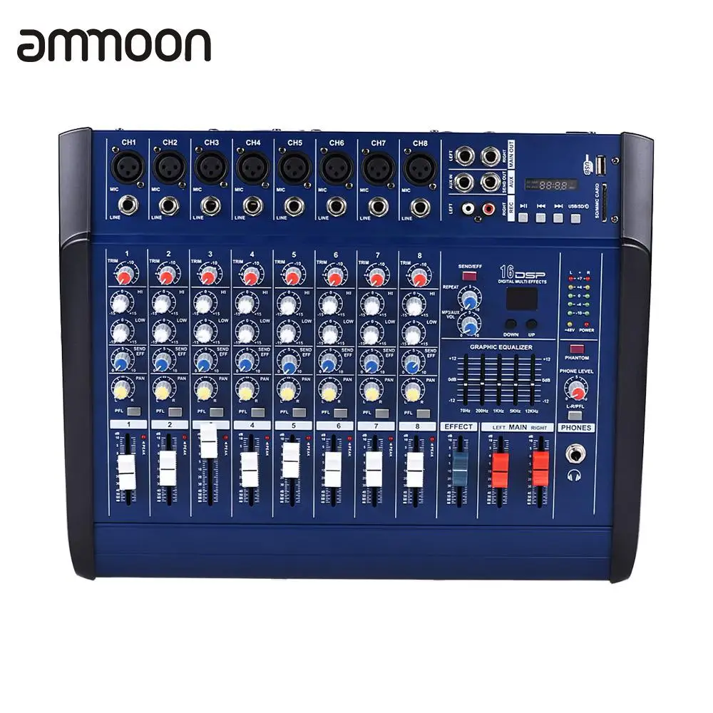 Ammoon 8 канальный усилитель микшера цифровая аудиомикшерная консоль с фантомным