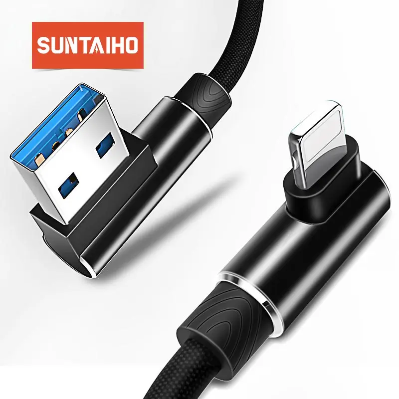 Двусторонний usb-кабель Suntaiho 90 градусов для iPhone XR XS MAX 7 8 6 5 2 4 А кабель быстрой