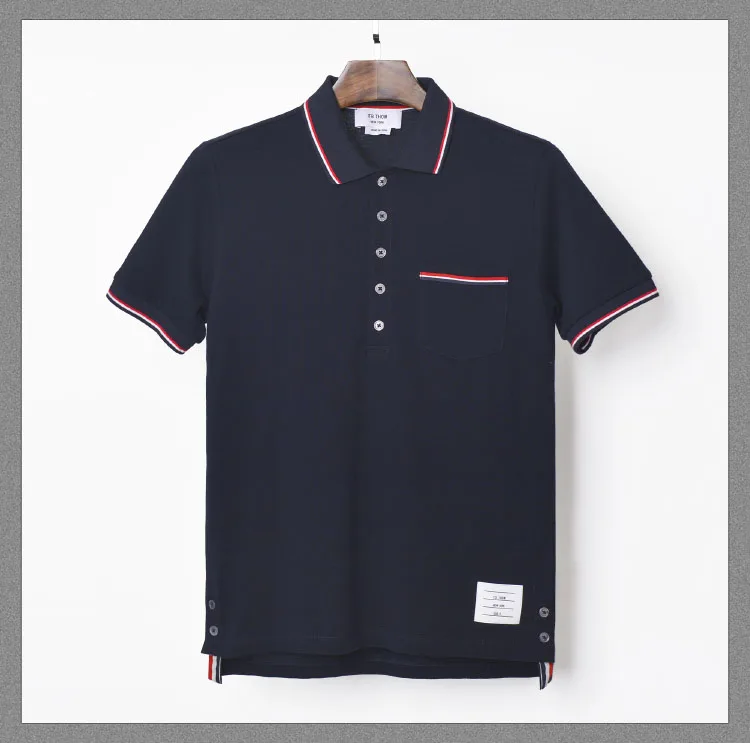 

2021 Fashion TB Brand Polo Shirts Men Casual Slim Solid Cotton Polo shirt Summer Short Sleeve High Quantity Polo Clothing