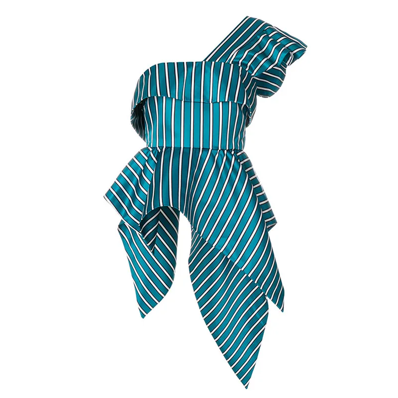 

Striped Satin Blouse New Slim Collar Irregular Joker Shirt Top