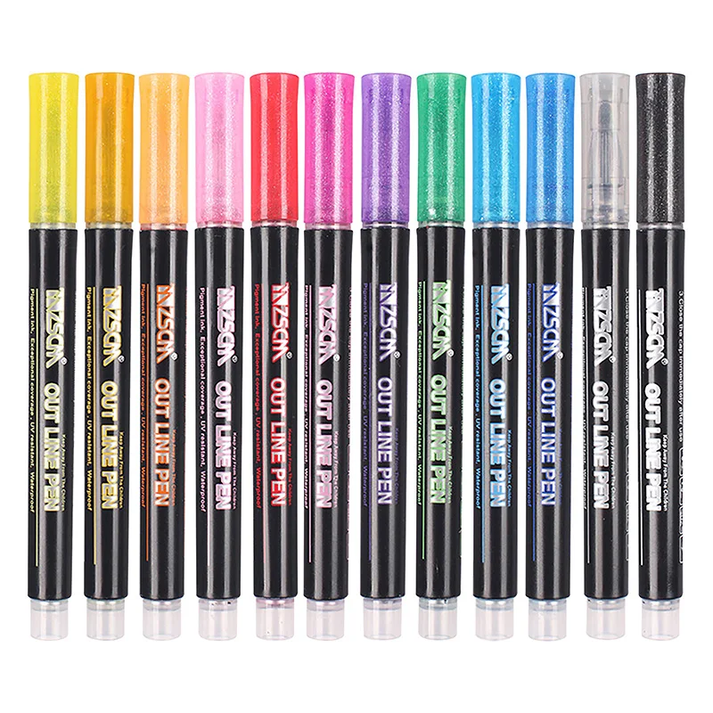 

12 шт металлический блеск линейных маркер арт акварельные ручки для рисования Детские канцелярская ручка маркер контур звезда приветствие ...