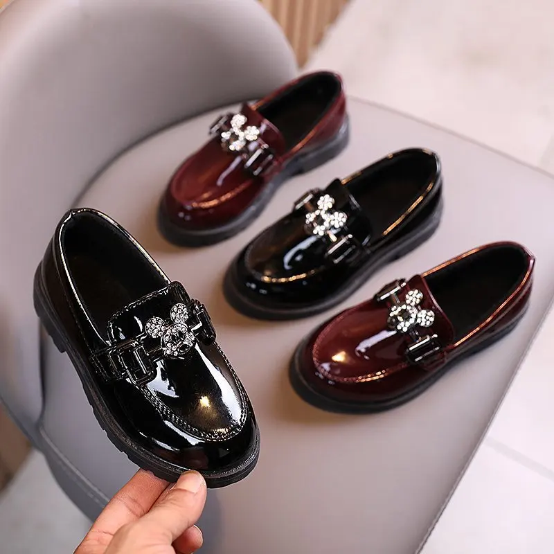

Solid Fashion Disney Children Casual Shoes High Quality Patent Leather Diamond Micky Kids Girls Shoes Toddlers