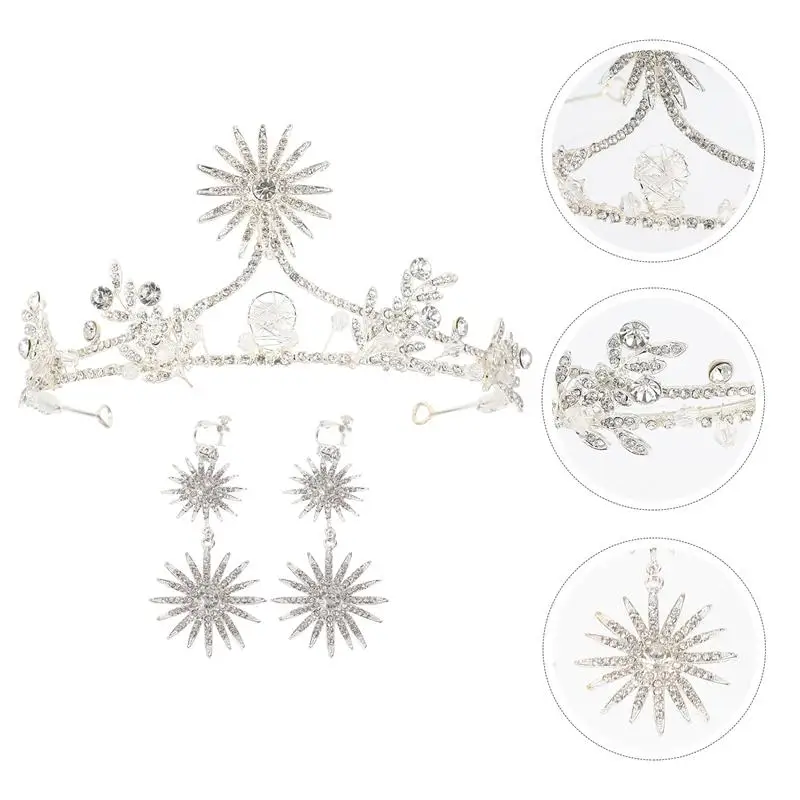

1 Set Elegant Bride Headdress Crystal Crown Headband Earrings Wedding Accessory