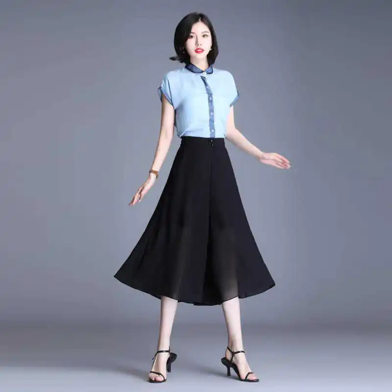 

Chiffon wide leg pants women's summer Capris skirt pants Korean casual skirt thin high waist drop loose leg pants