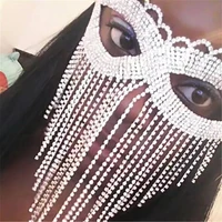 womens sexy shiny crystal jewelry tassel mask accessories electric syllable dance party fashion rhine stone face mask gift