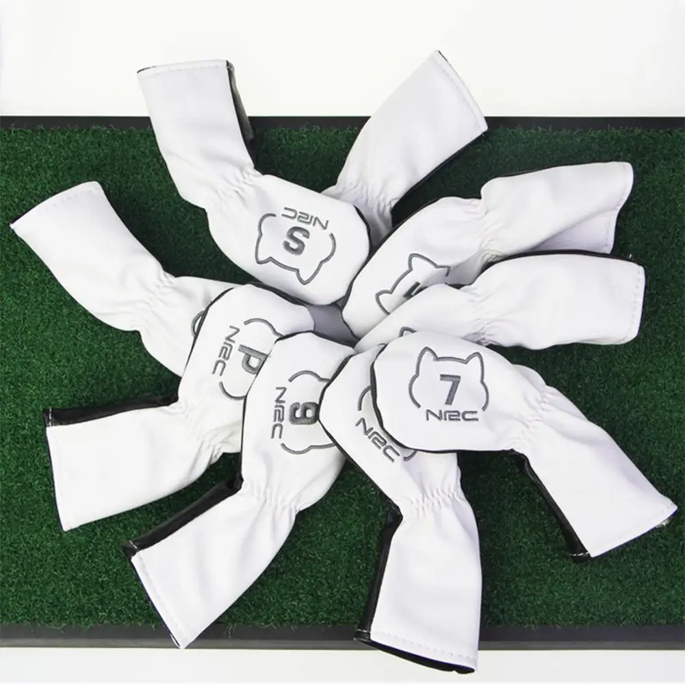 

9PCS Golf Akita Dog Iron Cover Cartoon Embroidered Iron Hat Cover Golf Head Cover Soft PU Portable Rod Cover