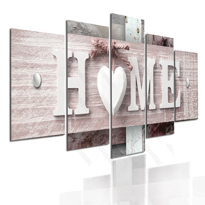 

European Style Canvas Material Decorative Painting 5Pcs Frosted Wall Home Words and Wood Pattern Background Poster Living Room