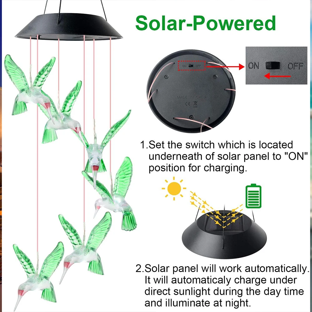 Солнечная Колибри колокольчики меняющие цвет фотолампа наружная