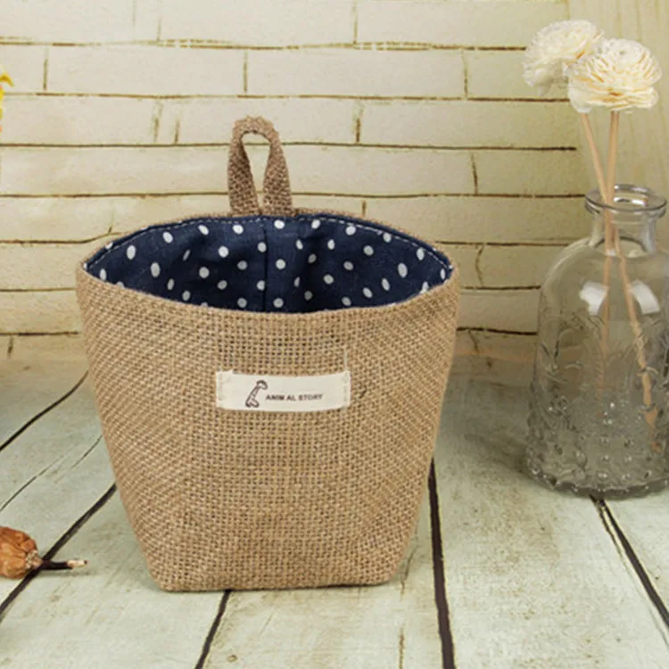 Blue dot Специальное предложение, новинка, Zakka, в виде цветка, из хлопковой ткани, горшок, маленькие мешки, висячие, маленькая полосатая джутовая корзина для хранения, висячая сумка для хранения - Цвет: Blue dot