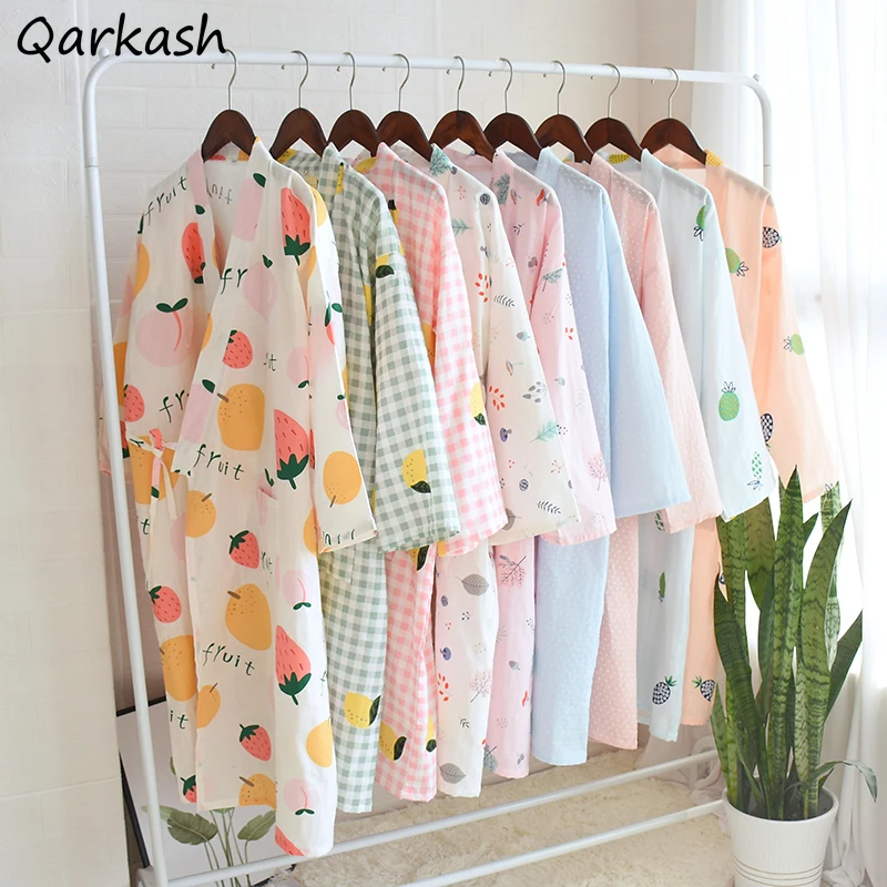 Халат женский из хлопка элегантная мягкая ночная рубашка оверсайз в японском