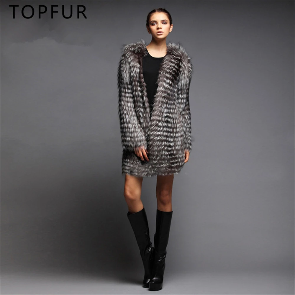TOPFUR, новая мода, зимнее женское пальто, натуральный мех, пальто для женщин, натуральный Лисий мех, верхняя одежда и пальто, базовые куртки, длинные, комбинированные - Цвет: Fur721