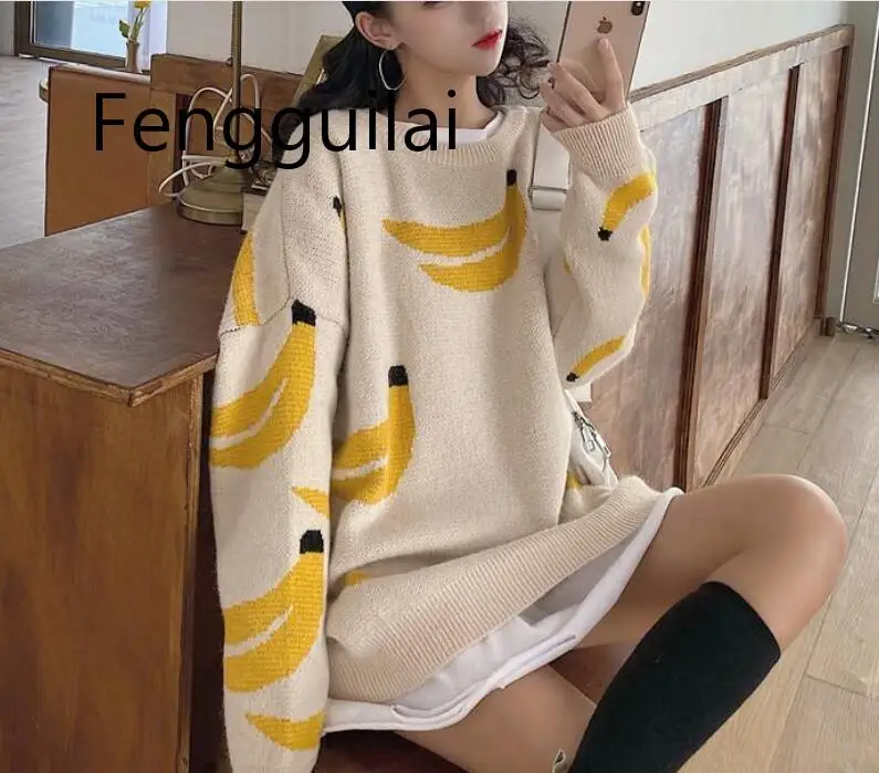 FENGGUILAI новинка 2019 Осень-зима банан толстый свитер для студентов девочек сладкие