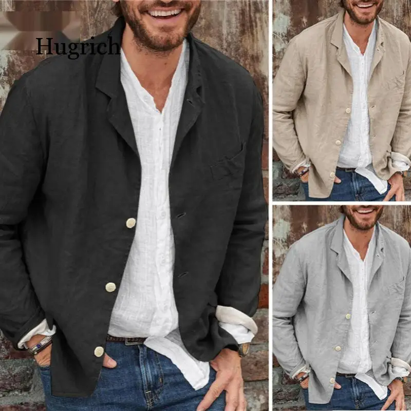 

Summer men's shirt fashion trend cotton and linen loose suit casual suit coat men's clothing