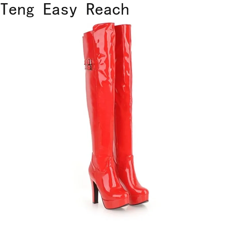 

Women's Boots Winter The New Fashion Round Head Zipper Belt Buckle Thick Heel High Heel Women's Over The Knee Boots 34-39