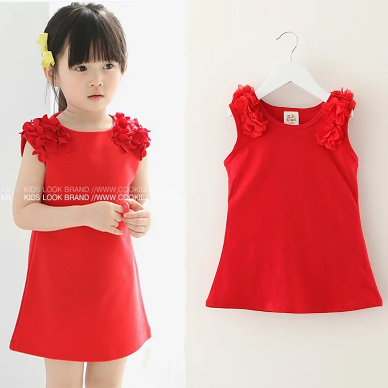 

1-7year Girls Dress Summer Chiffon shoulder belt design Solid Color Sleeveless Dress Baby Cute Dress