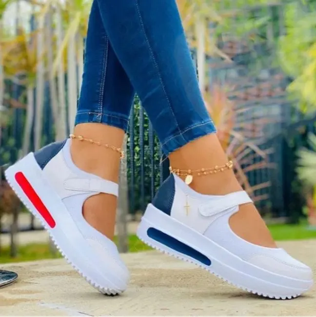 

2021 New Women Fashion Casual Sandals Classic Mixed Color PU Velcro Flat Platform Sandals Ladies Shoes Outdoor Sandalias Mujer