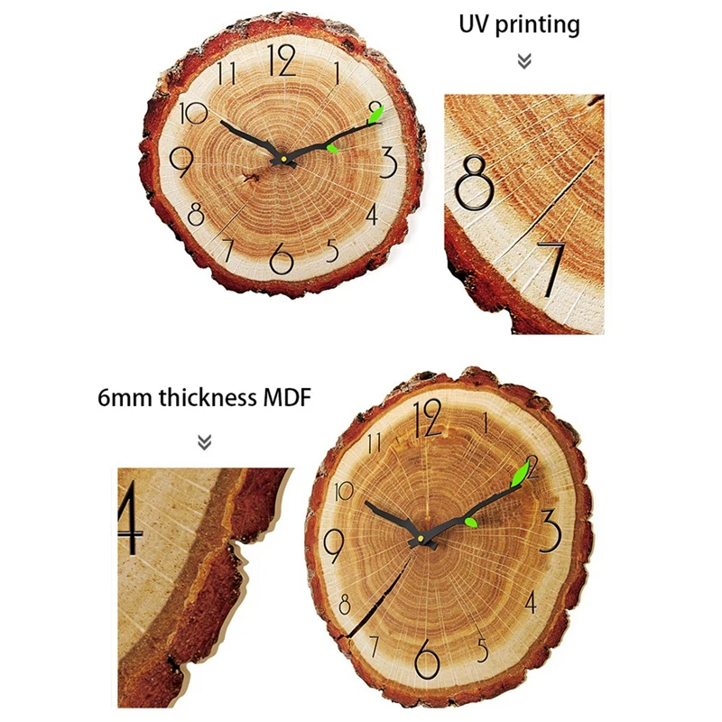 

12 Inch Creative Wall Clock Living Room Mute Annual Ring Quartz Clock Wood Grain Clock