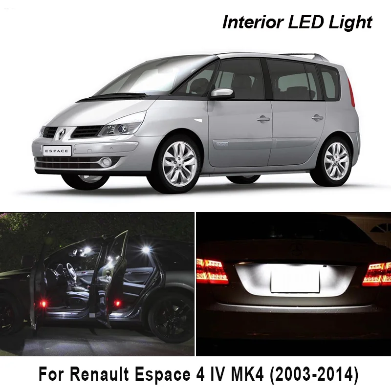 

100% Error Free Canbus White LED bulbs Interior Reading dome indoor Light Kit For Renault Espace 4 IV MK4 (2003-2014)