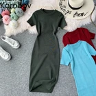 Женское трикотажное платье Korobov, однотонное винтажное платье с коротким рукавом, с круглым вырезом, с эластичной талией, в Корейском стиле, 2021