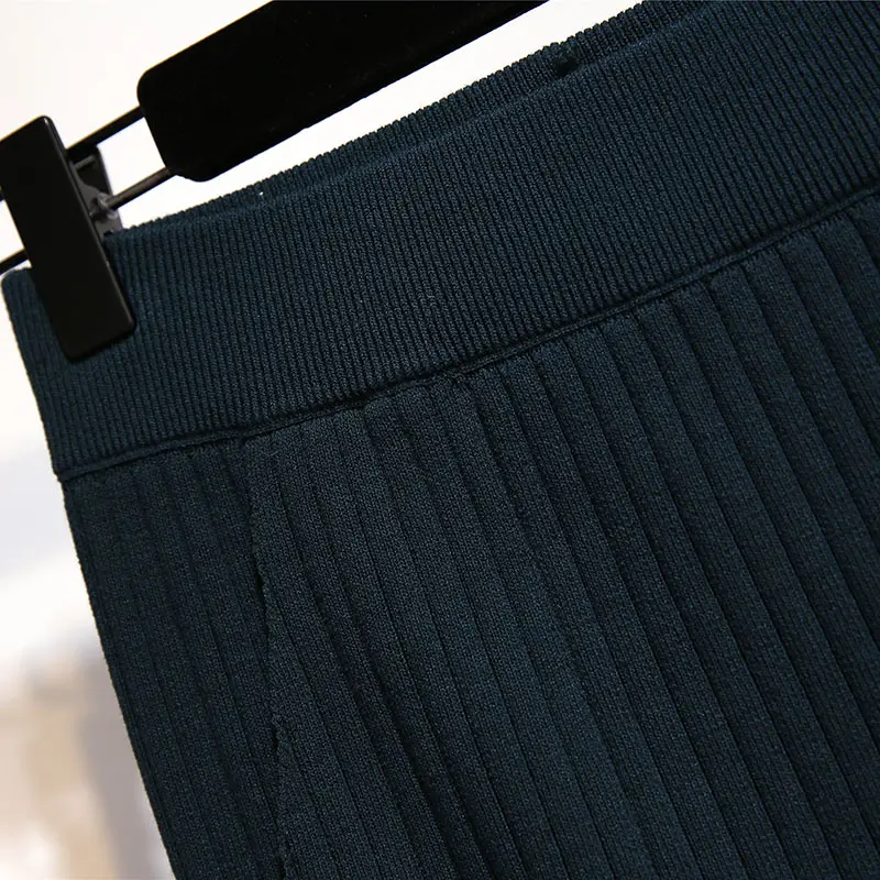 Винтажный зимний женский толстый свитер юбка эластичная высокая талия