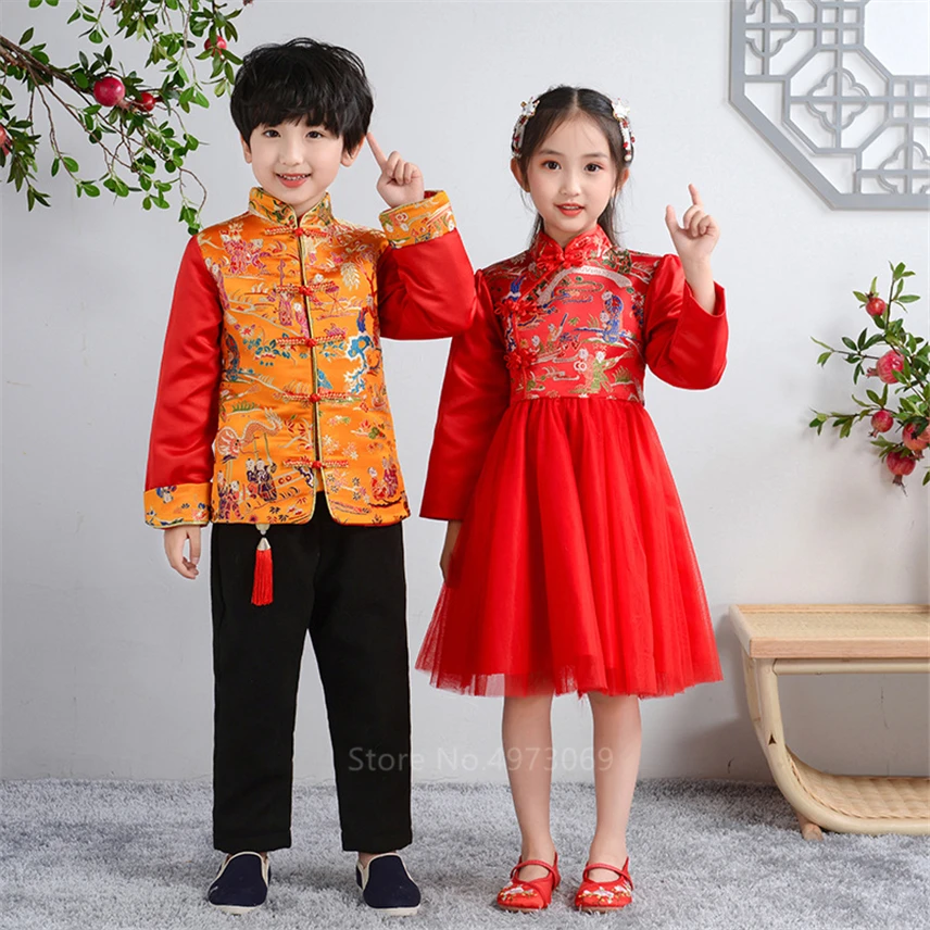 Традиционный китайский новогодний костюм Тан 2021 для девочек платья маленьких