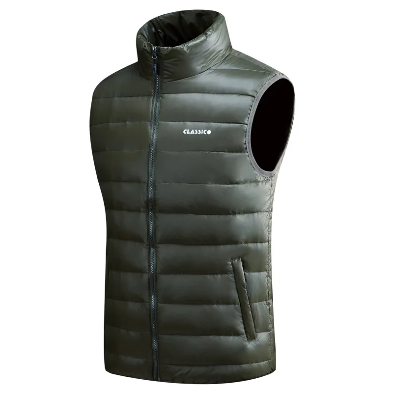 Мужской пуховой жилет однотонная безрукавка на молнии теплая зимняя 2019 | Мужская