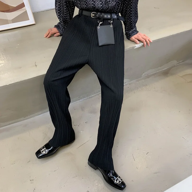 

Male Japan Korea Streetwear Long Straight Trousers Men Women Contain Rivet Bag Draped Folds Casual Pant