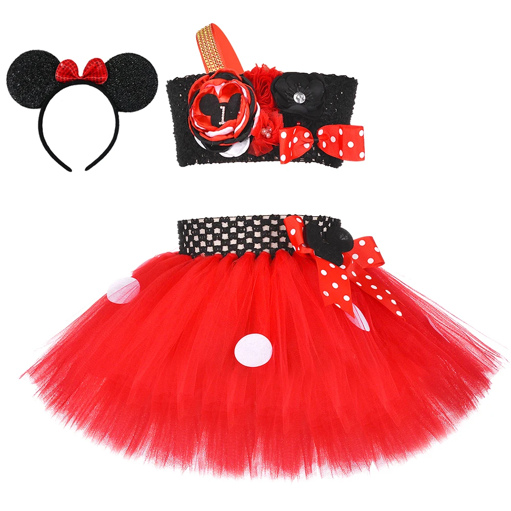 

Minnie Tutu Outfit Red Flowers Tulle Girl Skirt Suit Toddler Baby Girls Clothing Set Cute Kids Girls Birthday Party Tutu Outfits