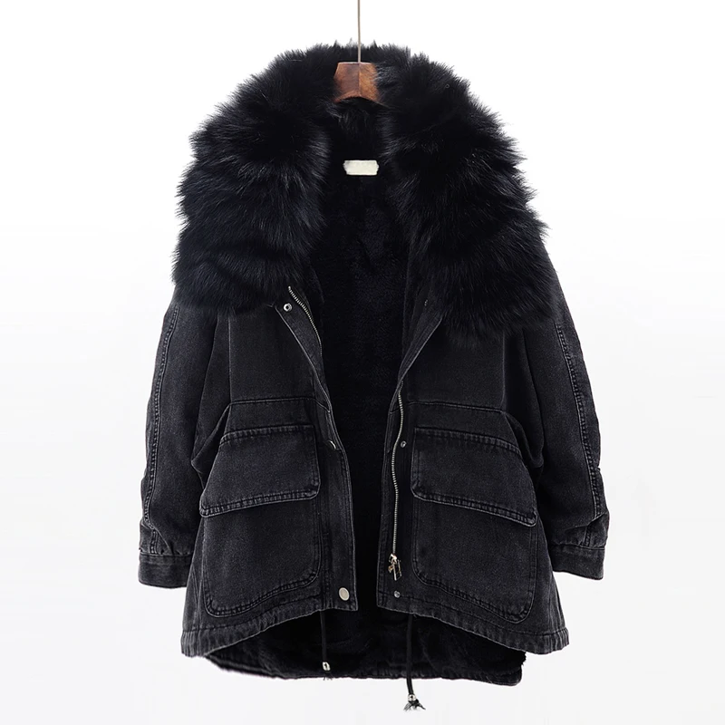 Зимняя модная теплая куртка с воротником из натурального Лисьего меха + Плотная