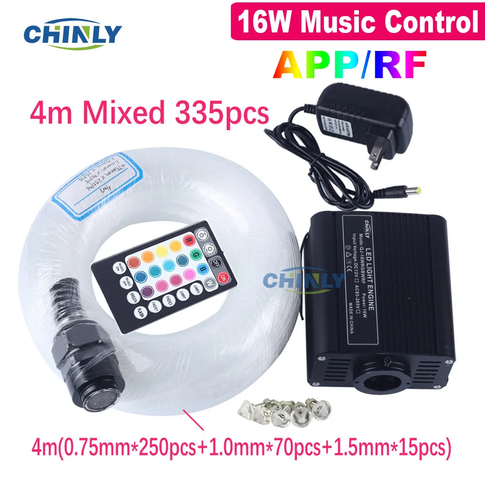 4m Mixed Оптоволоконный светильник Opt Smart Mobile control Bluetooth APP 16 Вт RGBW светодиодный светильник источник управления музыкой оптический кабель Звездный потолочный светильник ing - Испускаемый цвет: 4m Mixed